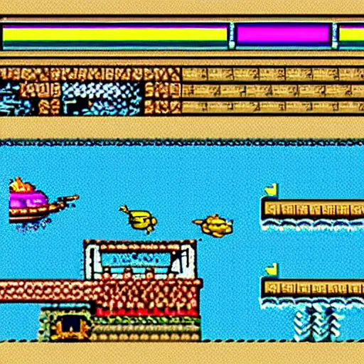 Image similar to screenshot of an 8 - bit nes game about fishing