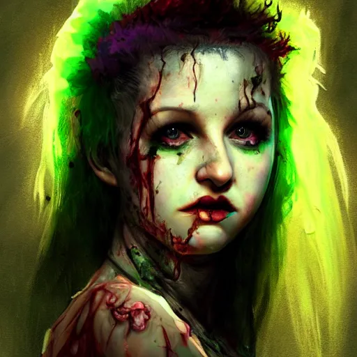 Prompt: portrait of young cyndi lauper as a zombie, 7 days to die zombie, fine art, award winning, intricate, elegant, sharp focus, cinematic lighting, highly detailed, digital painting, 8 k concept art, art by guweiz and z. w. gu, masterpiece, trending on artstation, 8 k