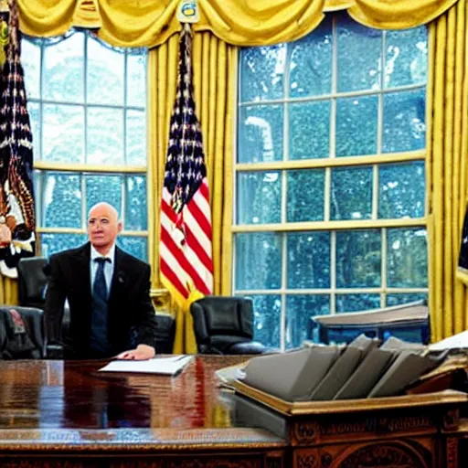 Prompt: jeff bezos as the president of the united states in the oval office