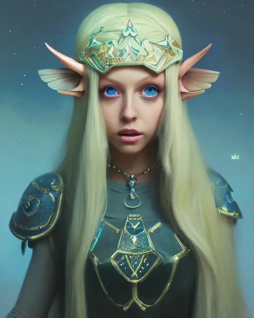 Image similar to highly detailed surreal vfx portrait of loren gray as princess zelda, stephen bliss, unreal engine, greg rutkowski, loish, rhads, beeple, makoto shinkai and lois van baarle, ilya kuvshinov, rossdraws, tom bagshaw, alphonse mucha, global illumination, detailed and intricate environment