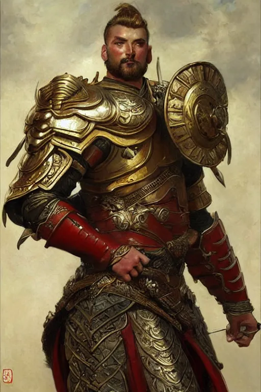 Image similar to attractive beefy male with armor, song dynasty, character design, painting by gaston bussiere, craig mullins, j. c. leyendecker, tom of finland