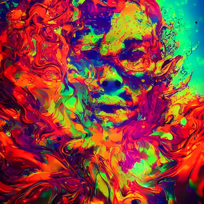 Image similar to illustration of a colorful melting human head. flowers and blossoms, ferrofluids, burning water distortions. intricate abstract. intricate artwork. by tooth wu, wlop, beeple, dan mumford. octane render, trending on artstation, greg rutkowski, cinematic