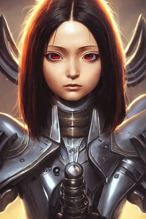 Image similar to battle angel alita, emily browning as alita, d & d, fantasy, portrait, highly detailed, headshot, digital painting, trending on artstation, concept art, sharp focus, illustration, art by artgerm and greg rutkowski and magali villeneuve