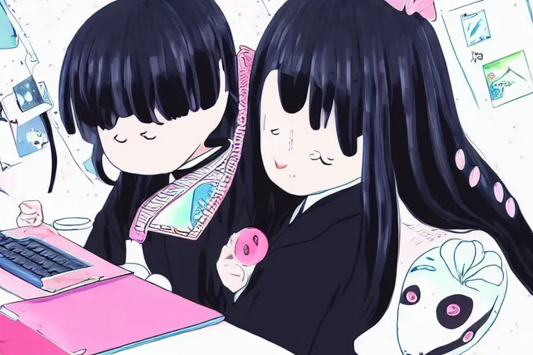 Prompt: kawaii whale checking her email, manga kaguya sama
