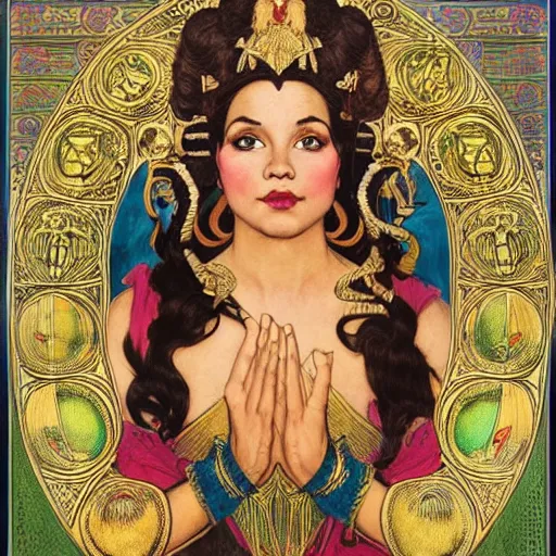 Image similar to portrait of a Chibcha gold goddess by Kowalski and Heckel and Ríos and Rutkowski and Mucha and Brom and Miller and Botero and Dalí and El Greco and Gutiérrez