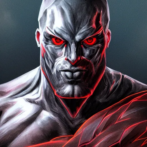 Image similar to a highly detailed character portrait of a muscular man wearing a epic shadow armor with glowing red eyes