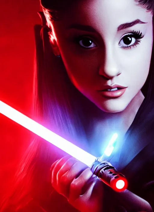 Image similar to Photo of Ariana Grande with a red lightsaber, Star Wars concept art, trending on artstation, dramatic lighting, photo-realistic