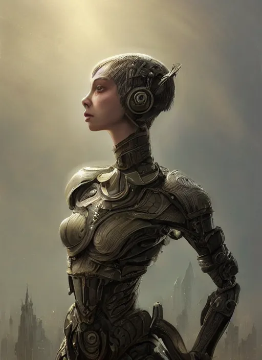 Image similar to a photorealistic portrait of a beautiful young female alien, clothed in ethereal armor, olive skin, long dark hair, beautiful bone structure, symmetrical facial features, intricate, elegant, digital painting, concept art, smooth, sharp focus, finely detailed, illustration, from Valerian and the City of a Thousand Planets, by Ruan Jia and Mandy Jurgens and Artgerm and William-Adolphe Bouguerea