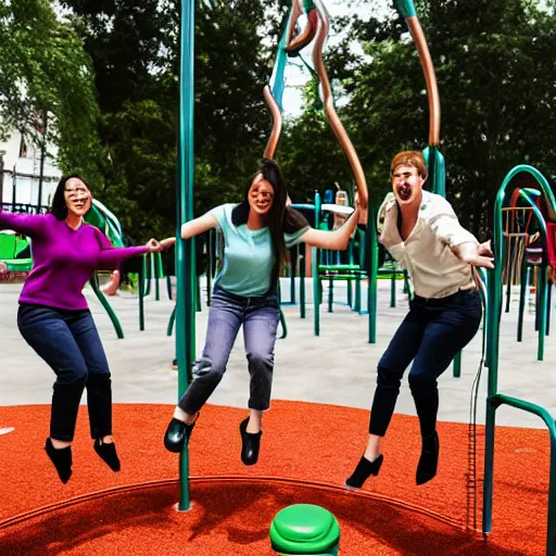 Image similar to corporate employees having fun in a playground.