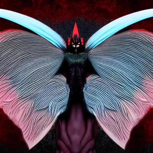 Image similar to 4K headshot of mothman with giant wings , intricate face , flawless anime cel animation by Manabu Oshashi and Satoshi Kon, professionally post-processed , beautiful, scary, symmetry accurate features, epic, octane rendered, anime masterpiece, accurate