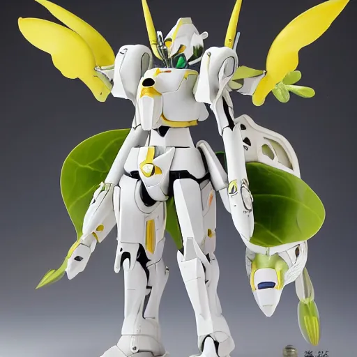 Prompt: futuristic pistia stratiotes mecha water lettuce upper body, sepals forming helmet, floral details, pistia, 8 k hd resolution, barbatos gundam with floral inlay, bandai box art, star wars, makoto kobayashi, frank gehry, raymond swanland