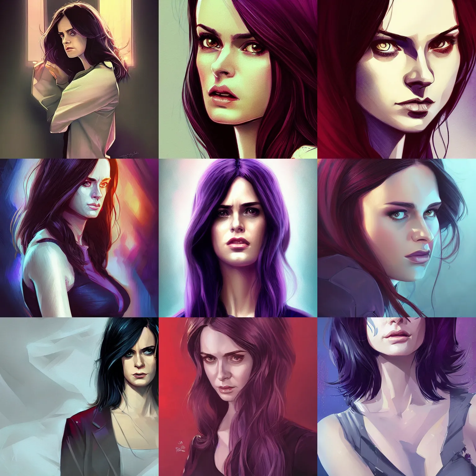 Prompt: jessica jones, gorgeous, amazing, elegant, intricate, highly detailed, digital painting, artstation, concept art, sharp focus, illustration, art by Ross tran and kuvshinov