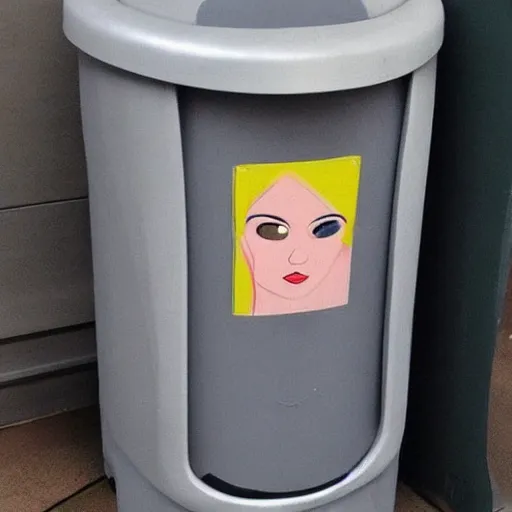 Prompt: a garbage can with human features,