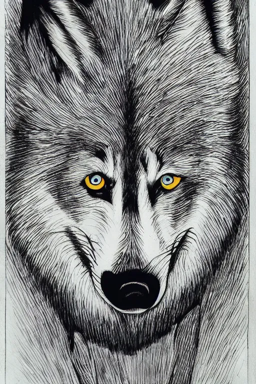 Prompt: a drawing of a wolf, by junji ito