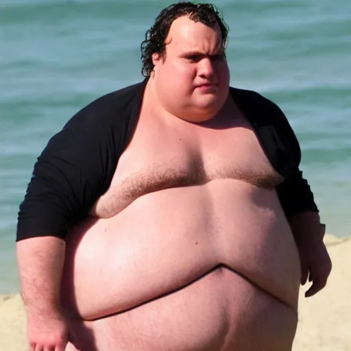 Image similar to morbidly obese henry cavil at the beach