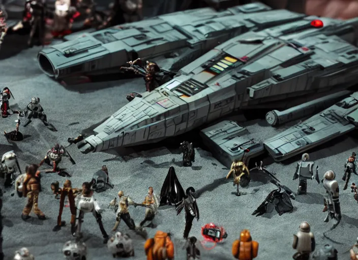 Image similar to a detailed photo of a diorama with star wars toys, macro photography, zoom