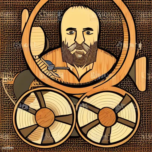 Image similar to bearded man turns wooden bowl using woodlathe, lathe, machinery, vector art