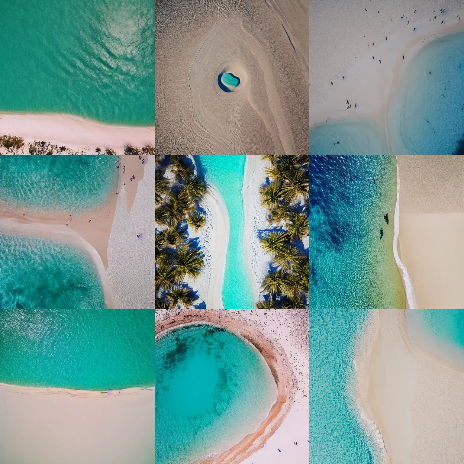 Prompt: an aerial drone photo of a white sands beach and clear blue waters, fine art photography, trending on Instagram, water caustics