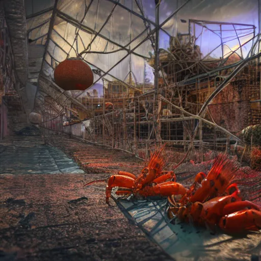 Prompt: lobsterpunk world. hyperdetailed photorealism, volumetric lighting, 3 d finalrender