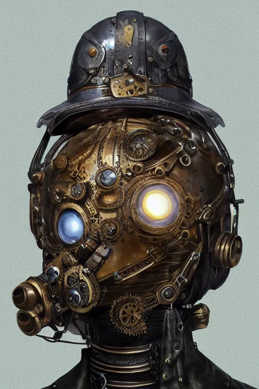 Image similar to steampunk helmet fantasy art mask robot ninja stylized digital illustration sharp focus, elegant intricate digital painting artstation concept art global illumination ray tracing advanced technology chaykin howard and campionpascale and cooke darwyn and davis jack