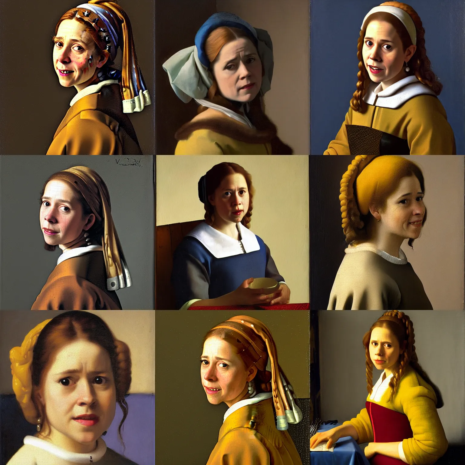 Prompt: portrait of Pam Beesly by vermeer