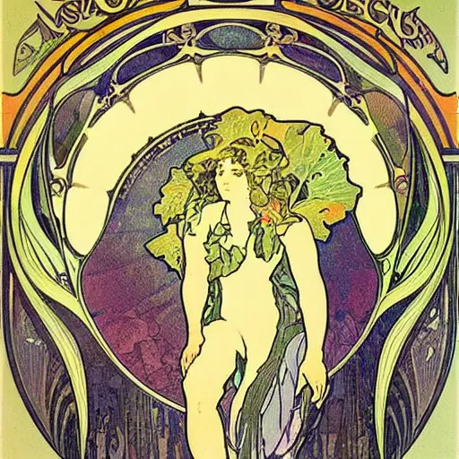 Image similar to Sticker of a ecosystem in a bottle , elegant art nouveau style, Alphonse Mucha, james gurney