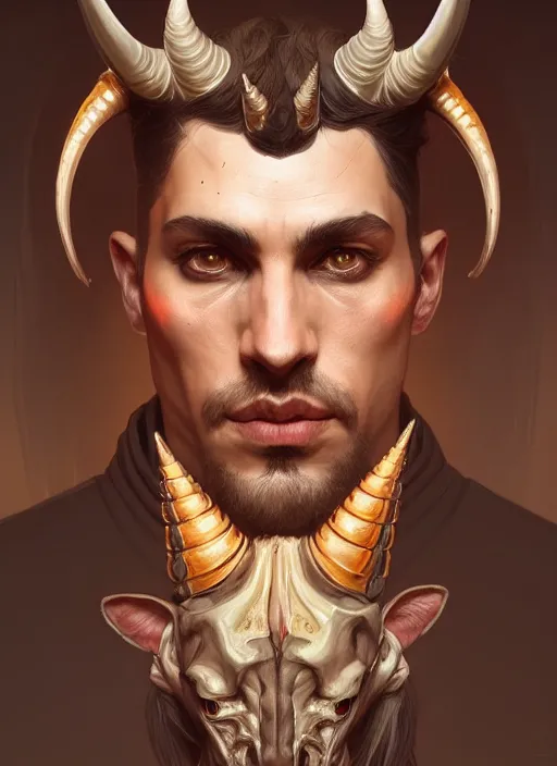 Image similar to symmetry!! portrait of horned borderlands 3 ( male ) psycho, intricate, elegant, highly detailed, digital painting, artstation, concept art, smooth, sharp focus, illustration, art by artgerm and greg rutkowski and alphonse mucha, 8 k