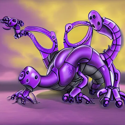 Prompt: purple robototechnic dragon with ai for smart girls, digital art