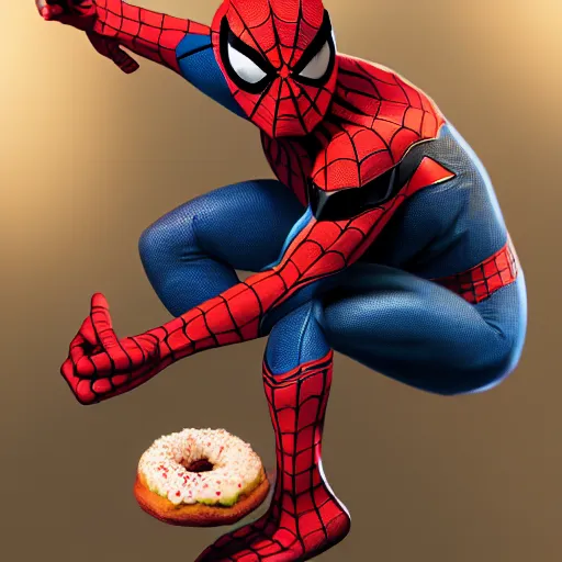 Image similar to spider - man sit on the raccoon and eating donuts, concept art, trending on artstation, highly detailed, intricate, sharp focus, digital art, 8 k