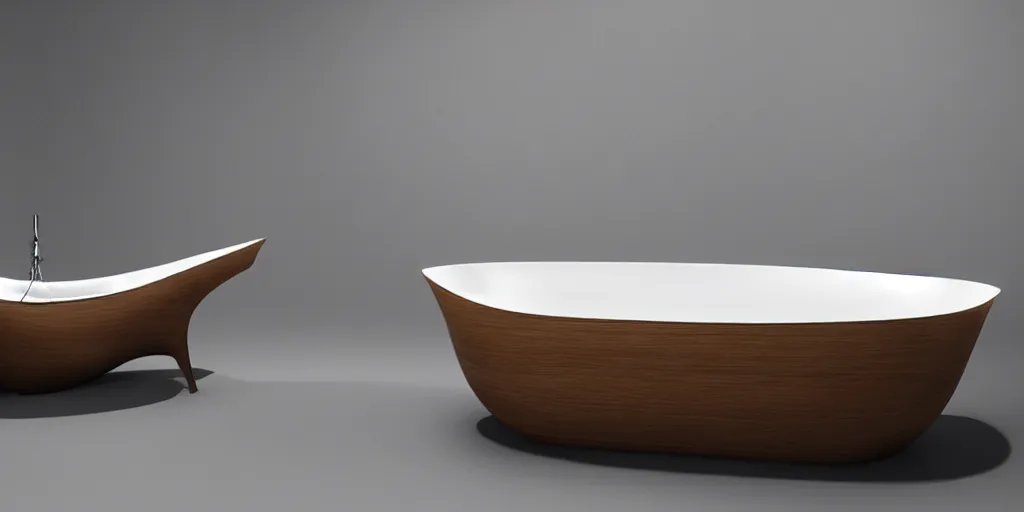 Image similar to wooden bathing tub designed by zaha hadid, product image, photography