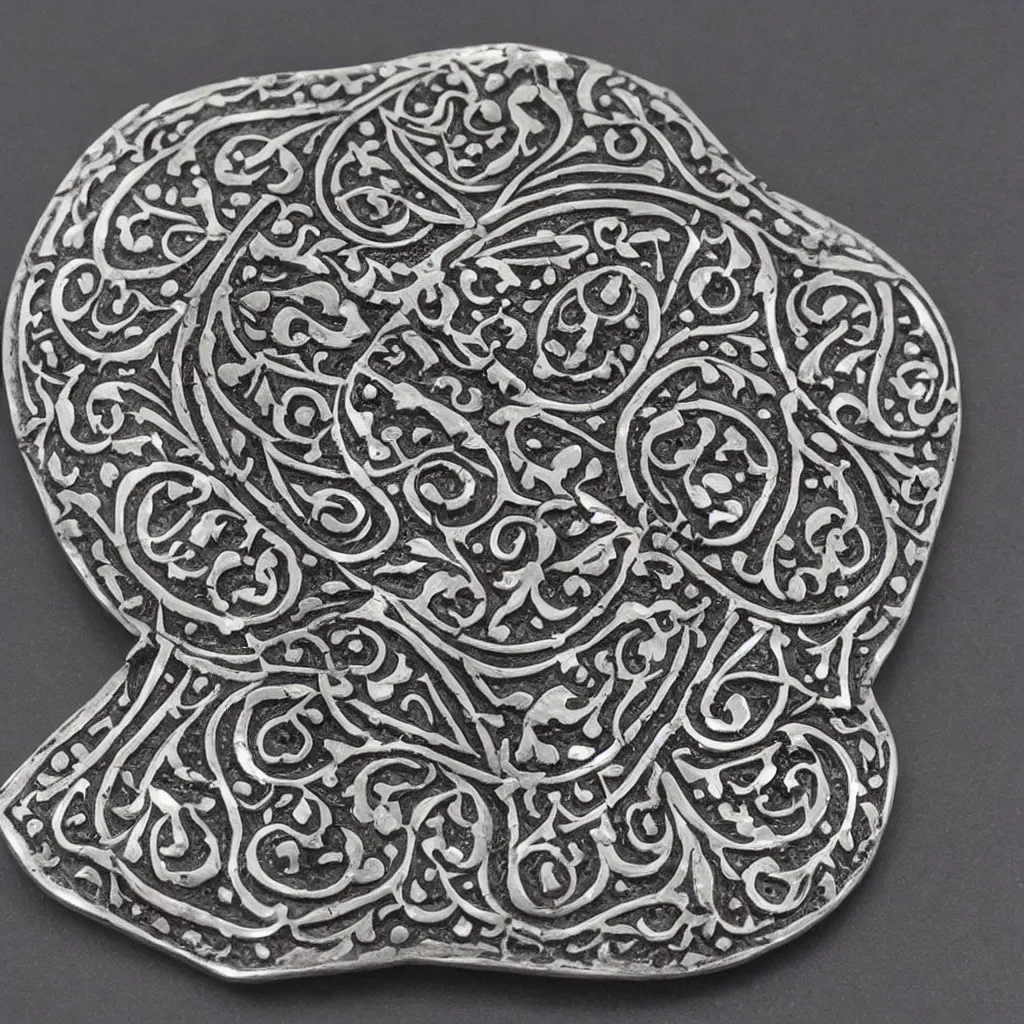 Image similar to Amulet Of Ottoman inlaid in silver, realistic, clean