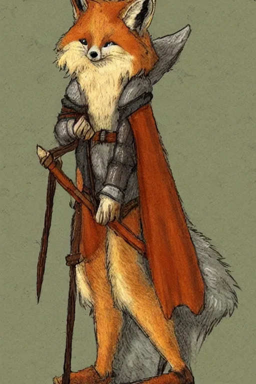 Prompt: a medieval anthropomorphic fox with a fluffy tail as a dnd character