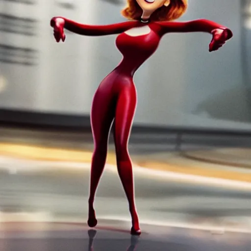 Image similar to cinematic shot of Scarlett Johansson as Elastigirl