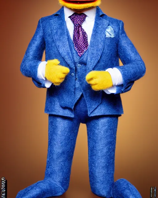 Image similar to oscar nunez with a suit as a muppet. highly detailed felt. hyper real photo. 4 k.