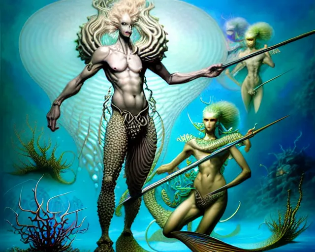 Image similar to the army of merfolk, ocean, fantasy character portrait made of fractals facing each other, ultra realistic, wide angle, intricate details, the fifth element artifacts, highly detailed by peter mohrbacher, hajime sorayama, wayne barlowe, boris vallejo, aaron horkey, gaston bussiere, craig mullins