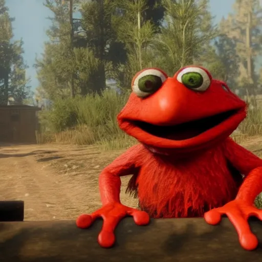 Image similar to Film still of Elmo the Frog in Red Dead Redemption 2 (2018 video game)