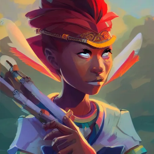 Image similar to tribal afrika asian hacker, Video game character design , 2d game fanart behance hd by Jesper Ejsing, by RHADS, Makoto Shinkai and Lois van baarle, ilya kuvshinov, rossdraws global illumination