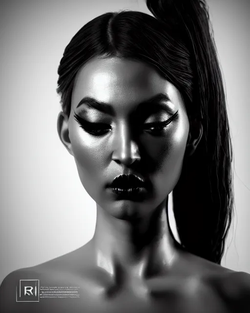 Image similar to surreal mythical dreamy dark artistic black and white fine art photo of a female - orchid - bird - cyborg bust, rim light, cinematic, studio dramatic light, poetic, octane render, 8 k, photo - realistic