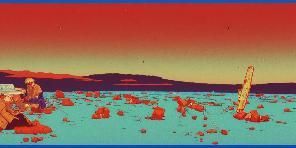 Image similar to electric cats that fly over ice, a lot of tv screens around, shrimps are all over the ground, acid and dreaming psychedelic hallucinations, by kawase hasui, moebius and edward hopper, colorful flat surreal design, hd, 8 k, artstation