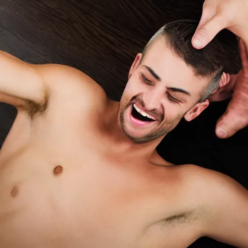 Image similar to man getting his armpits tickled by another man