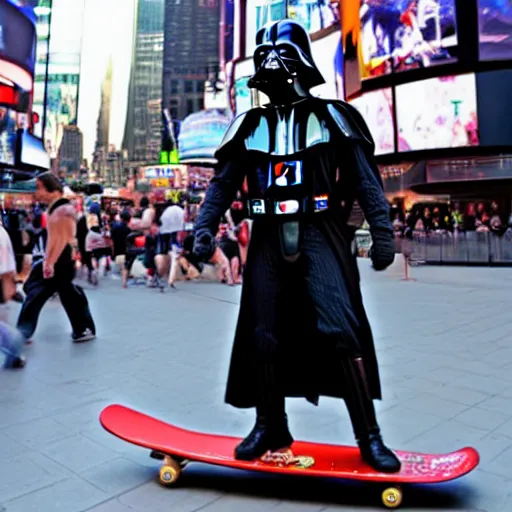 Image similar to Darth Vader on a skateboard in time Square