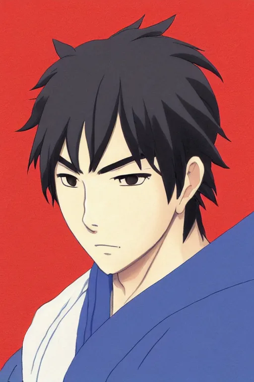 Prompt: face portrait of a handsome and muscular ronin with a square jawline, short messy hair, and wearing a haori, by makoto shinkai, takashi takeuchi, studio ghibli, wlop, kyoto studio, sharply focused, trending on pixiv fanbox, ultra high detail, vibrant colors, cinematic, glow