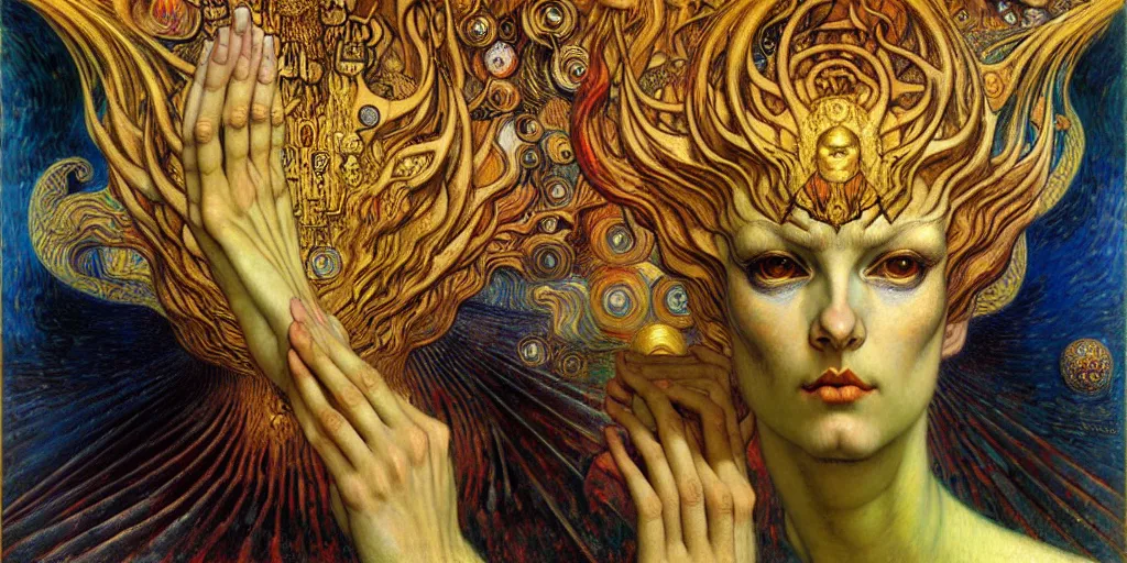 Image similar to Divine Chaos Engine by Karol Bak, Jean Delville, William Blake, Gustav Klimt, and Vincent Van Gogh, symbolist, visionary