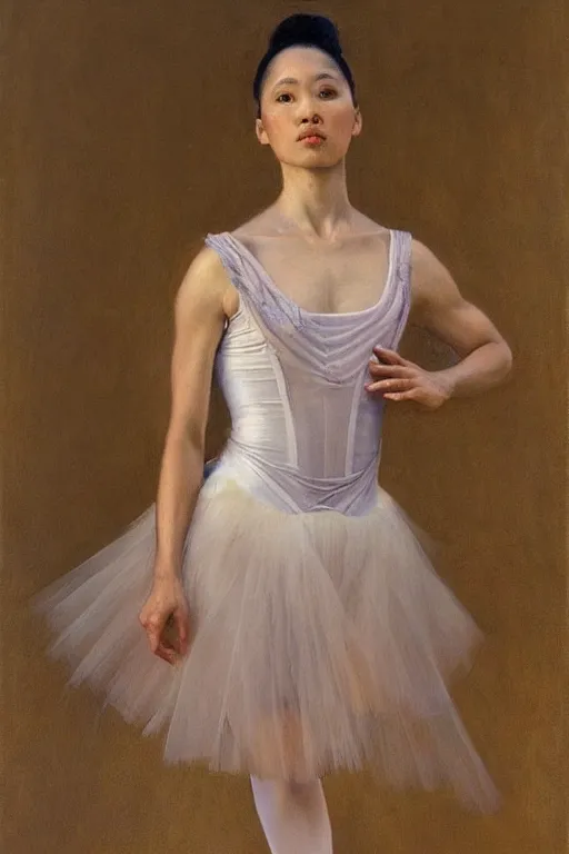 Image similar to portrait of a gorgeous graceful filipina prima ballerina, by donato giancola and berthold woltze.