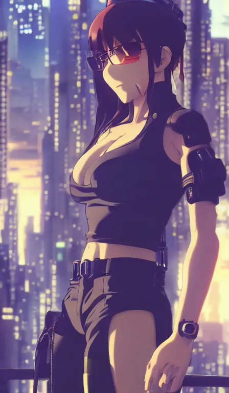 Prompt: anime fine details portrait of Revy in front of cyberpunk moder city landscape on the background deep bokeh, close-up view, anime masterpiece by Makoto Shinkai, 8k, sharp high quality anime, artstation