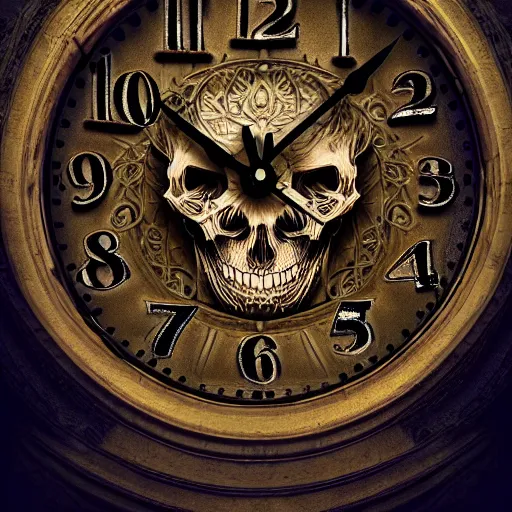 Image similar to a beautiful detailed 3 d matte portrait of a clock made of rodents, ominous, magical realism, texture, intricate, skull, skeleton, whirling smoke radiant colors, fantasy, volumetric lighting, high details