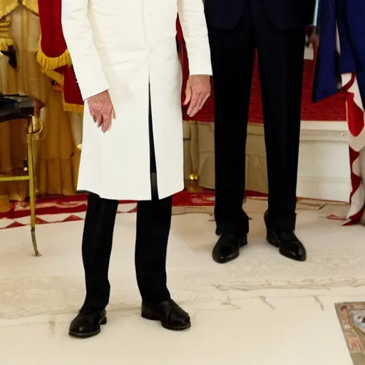 Image similar to joe biden wearing a dress designed by maison margiela