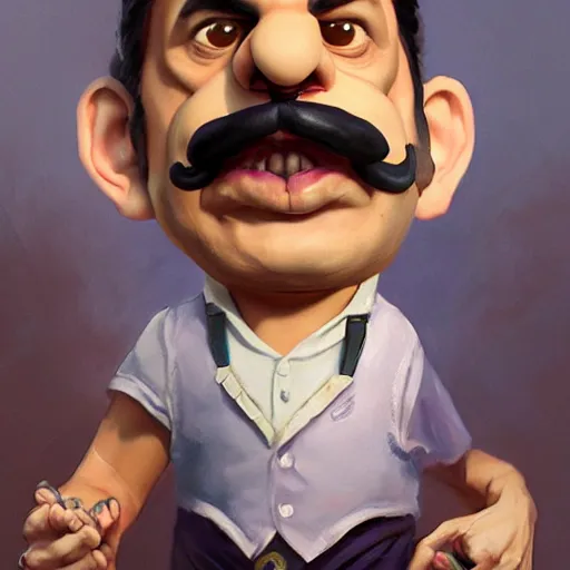 Image similar to caricature, claymation, luis guzman as waluigi, painted by tom lovell, wlop, artgerm, dishonored 2,