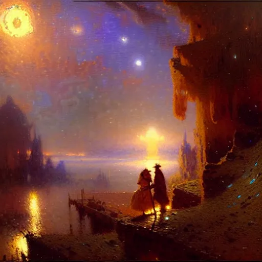 Prompt: the milk way up above, night time, midnight. highly detailed painting by gaston bussiere, greg rutkowski 8 k