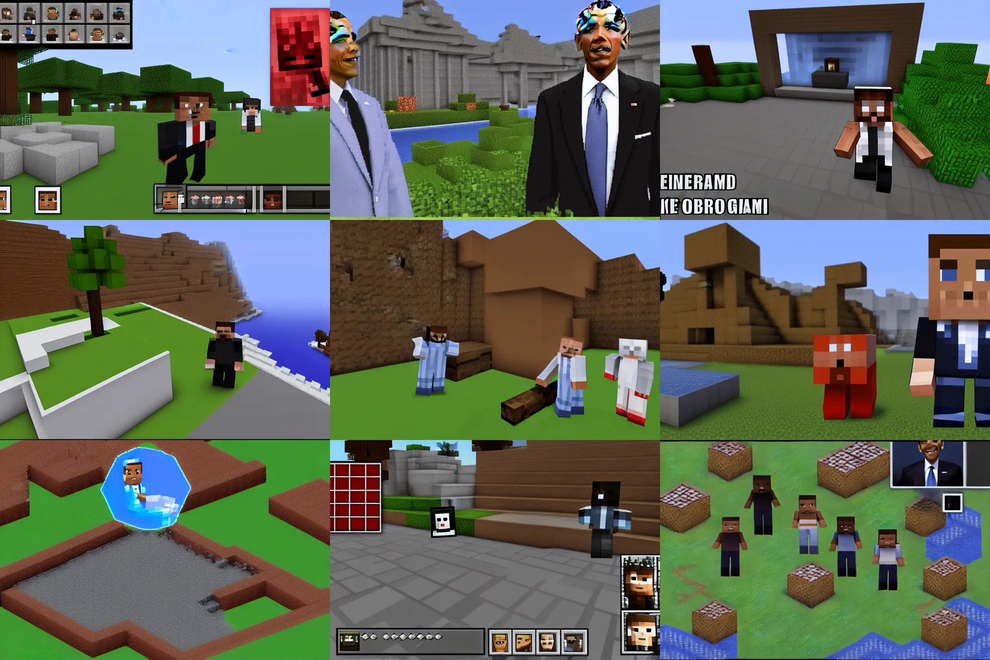 Image similar to barrack obama in a screenshot of the video game minecraft, obama in diamond armor